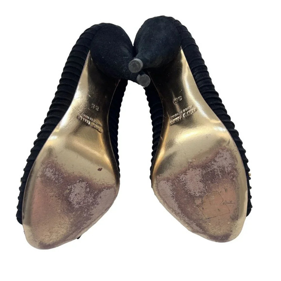 Miu Miu Black Suede Crystal Peep Toe Pumps - Picture 6 of 11